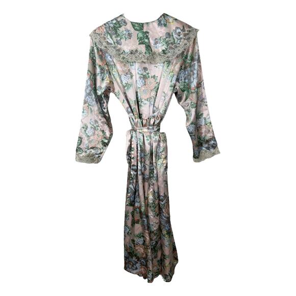 Vintage Victoria's Secret Gold Label Floral Satin Robe P/S Pink Lace Long Duster - Picture 6 of 7